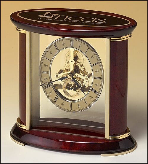 Skeleton Clock With Sub-Second Dial, Brass Finished Movement And Rosewood Piano Finish Accents