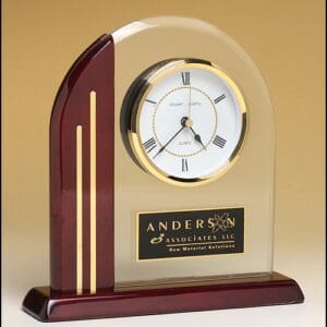 Arch Clock With Glass Upright And Rosewood Piano-Finish Post And Base