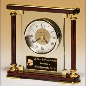 Traditional Glass And Rosewood Piano-Finish Clockwith Gold Metal Accents